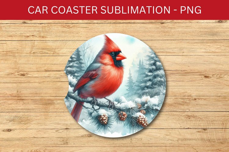 rounded car coaster - cardinal bird