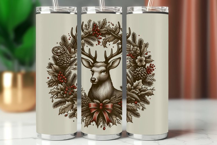 Tumbler Wrap 20 oz - reindeers with wreath example image 1