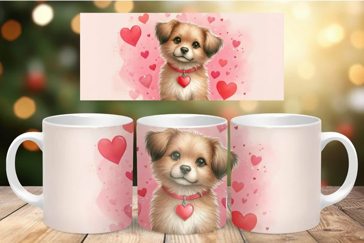 Valentine Mug Wrap Sublimation - love dog