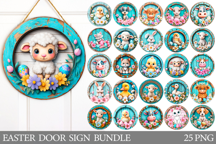 Easter Animals Door Sign Bundle . Easter Door Sign Design example image 1