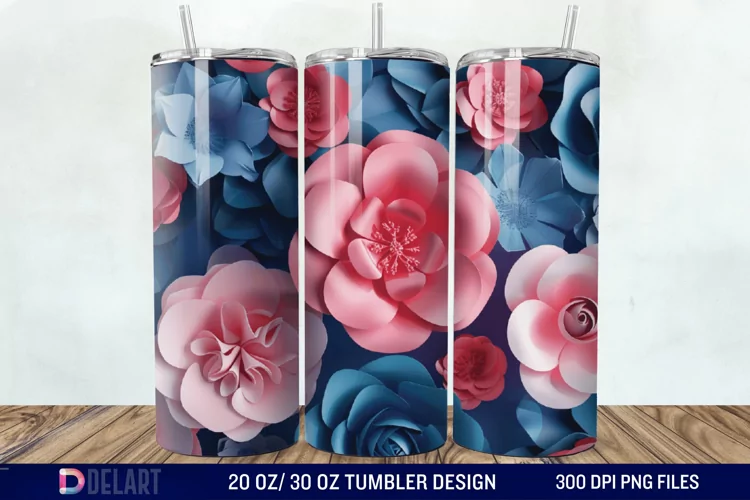 3D Flower Seamless Roses Tumbler Wrap