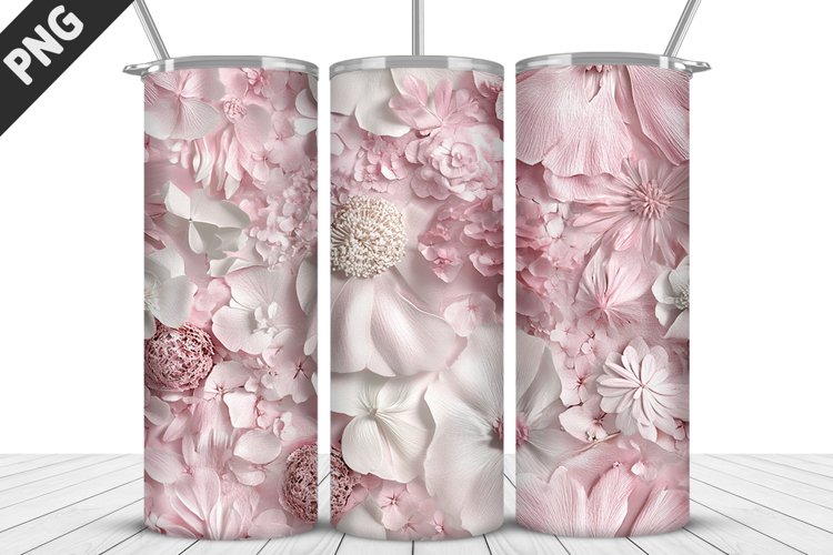 3D White Flowers Tumbler Wrap | Sublimation Design | Tumbler example image 1
