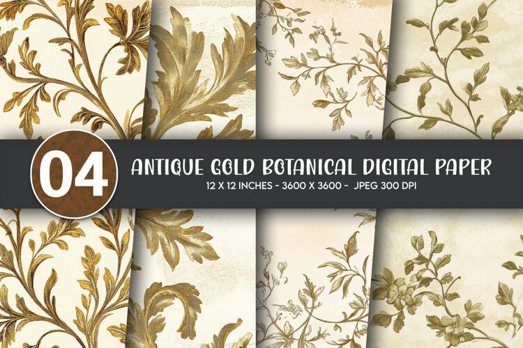 Antique Gold Botanical Digital Paper example image 1