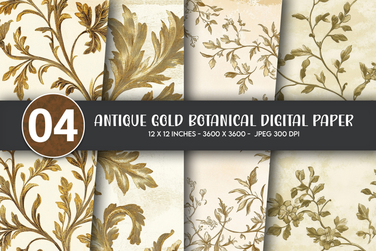 Antique Gold Botanical Digital Paper