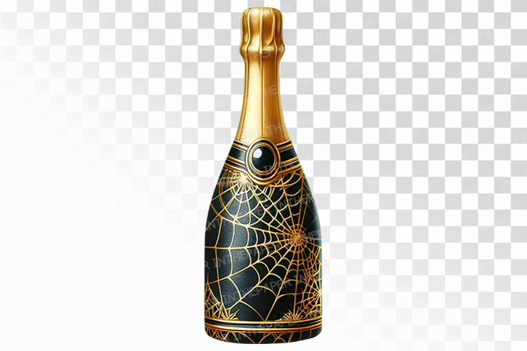 Spooky Spiderweb Champagne Bottle Halloween PNG