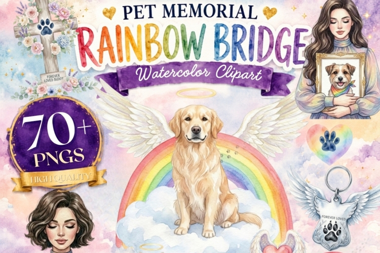 Pet Memorial Rainbow Bridge Clipart | 70 Watercolor PNG