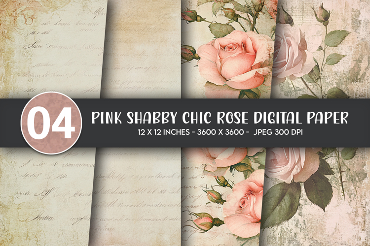Pink Shabby Chic Rose Digital Paper example image 1