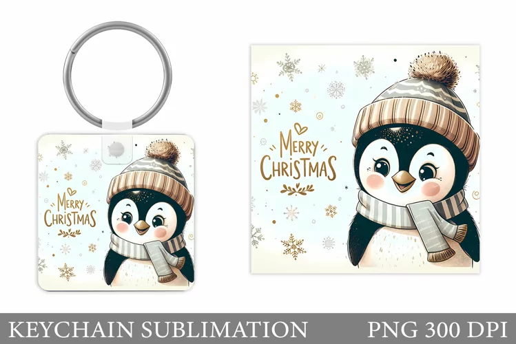Christmas Penguin Keychain. Christmas Keychain Design