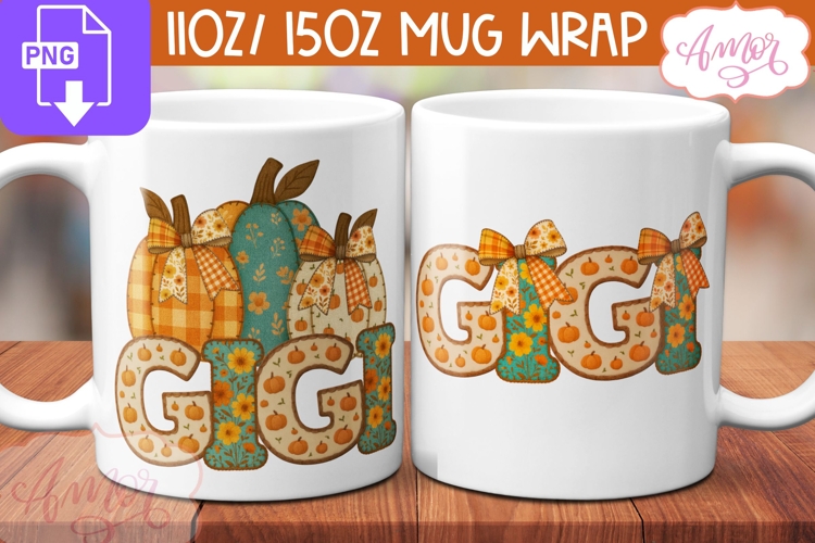 Gigi mug wrap sublimation, Fall season mug template