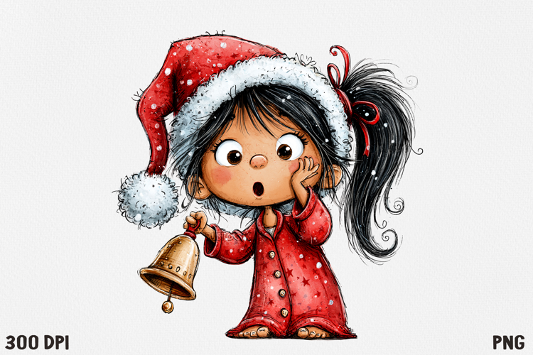 Cute Christmas Girl Clipart PNG, Funny Holiday Girl.