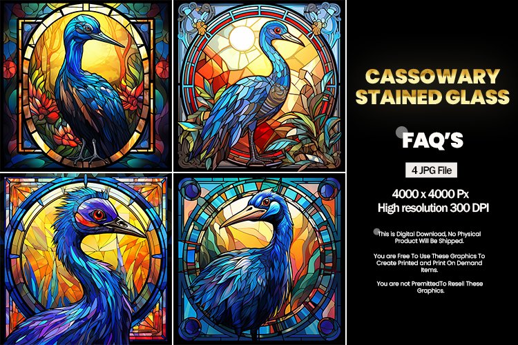 Cassowary Stained Glass Square Coaster - 04 Variations example image 1