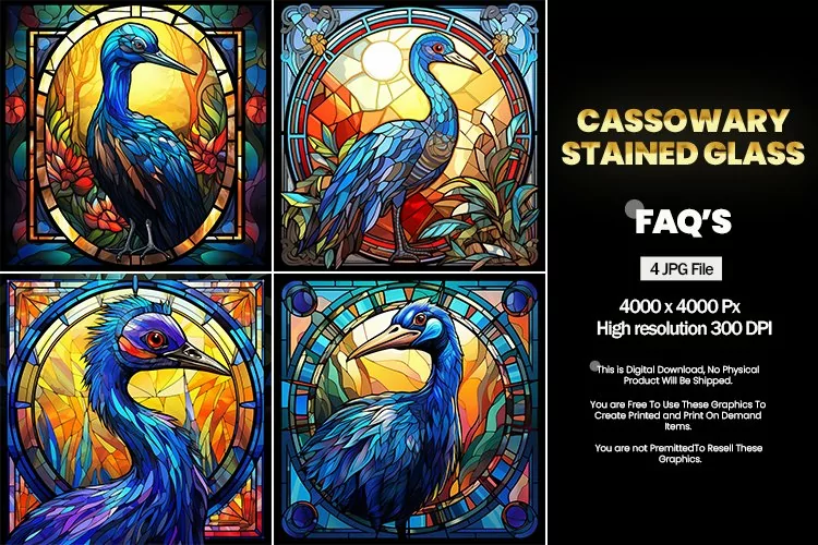 Cassowary Stained Glass Square Coaster - 04 Variations