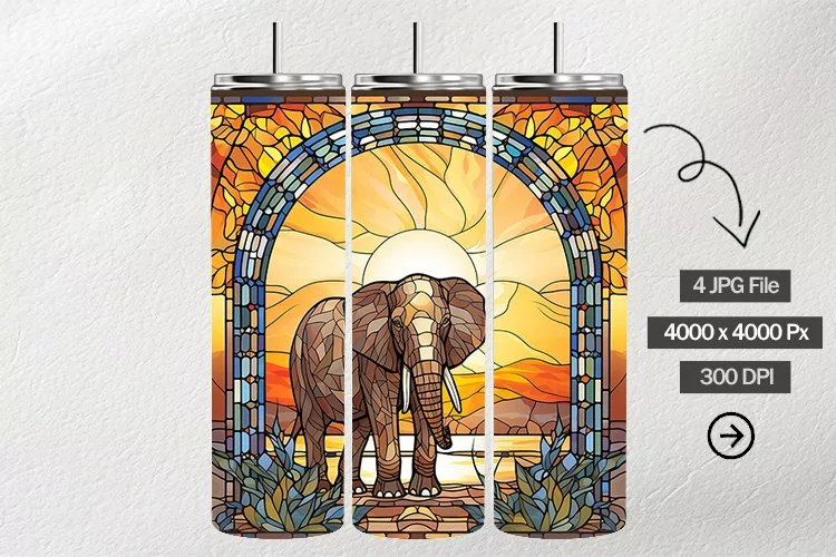 Elephant Stained Glass Square Coaster - 04 Variations
