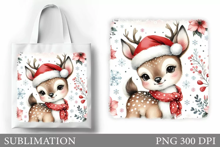 Christmas Deer Tote Bag. Christmas Tote Bag Sublimation