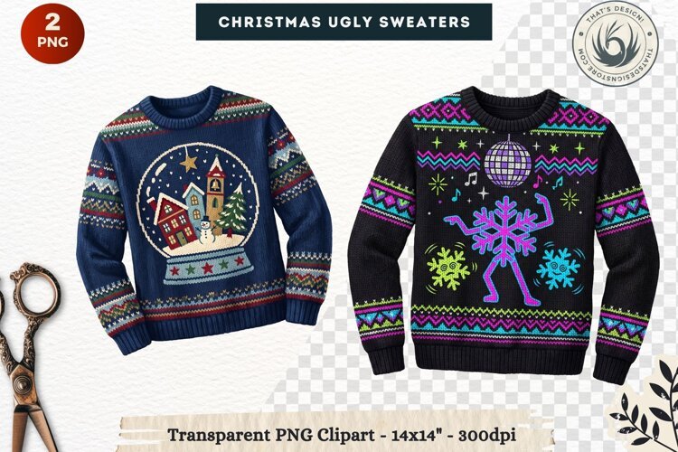 Christmas Ugly Sweaters Clipart Holiday Winter Sweater PNG example image 1