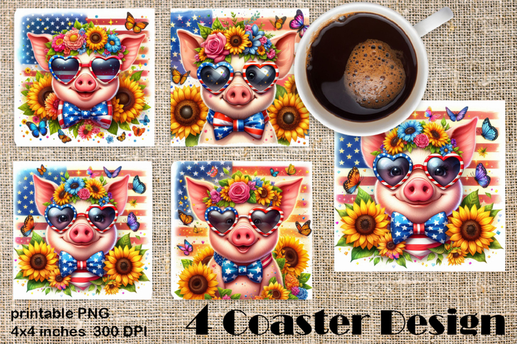 4 of July Patriotic girl, American Flag square coasters