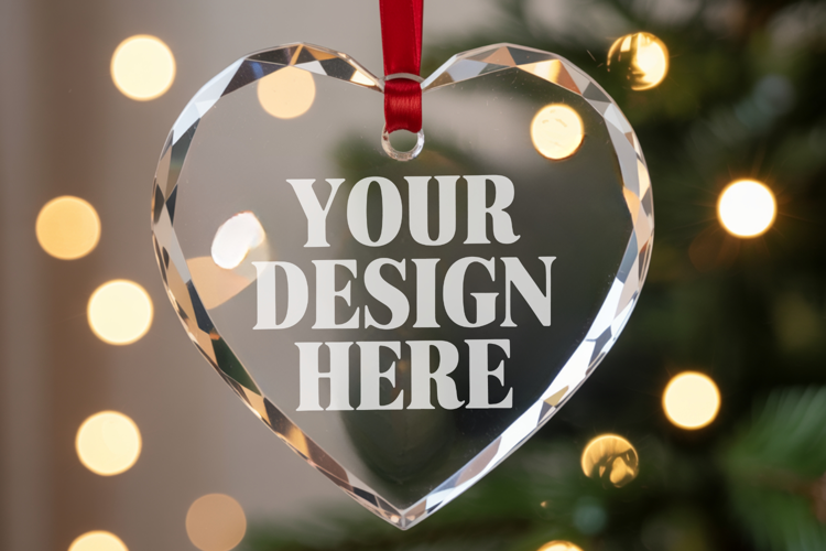 Christmas Heart Crystal Glass Ornament Mockups