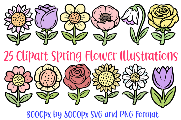 25 Flower Spring Floral Clipart Wildflowers Illustration SVG