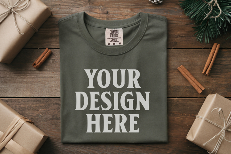 Forest green Comfort Colors 1717 Christmas Folded T-Shirt Mo