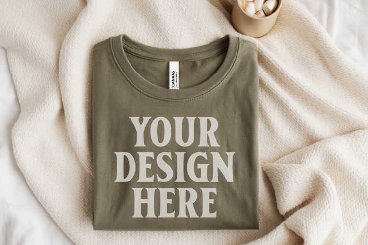 Christmas Bella Canvas 3001 Heather Olive Folded Tshirt Mock