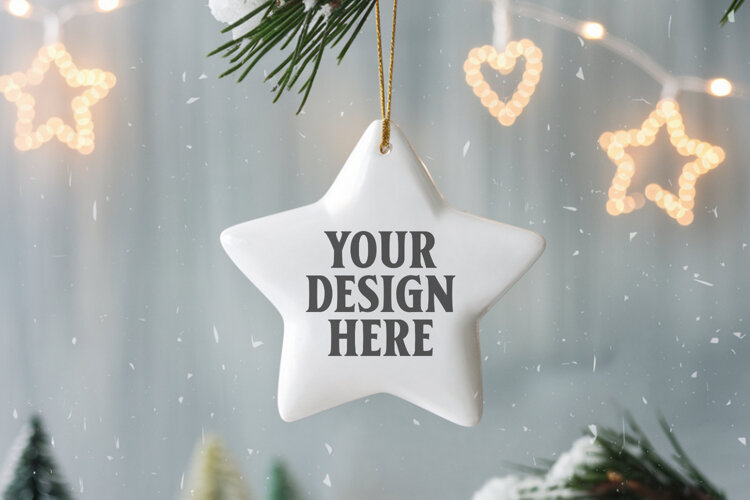 Christmas Star Ceramic Ornaments Mockup | Holiday Star Ornam example image 1