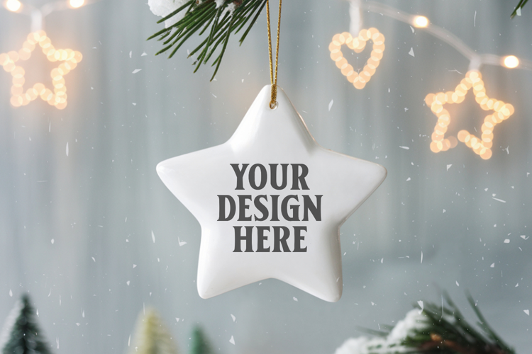 Christmas Star Ceramic Ornaments Mockup | Holiday Star Ornam