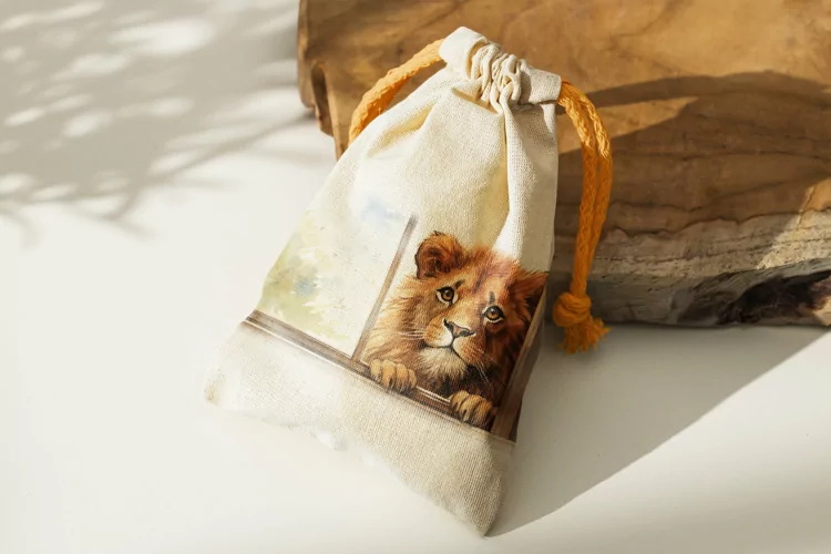 Lion funny Animal head peeking on white background