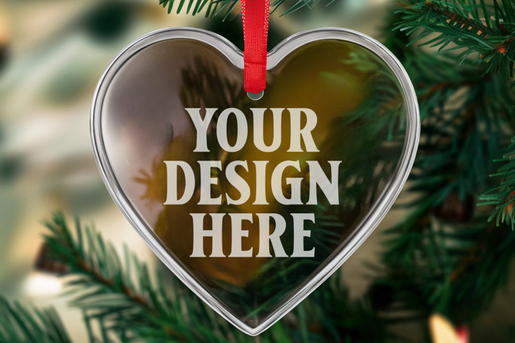 Christmas Heart Crystal Glass Ornaments Mockup