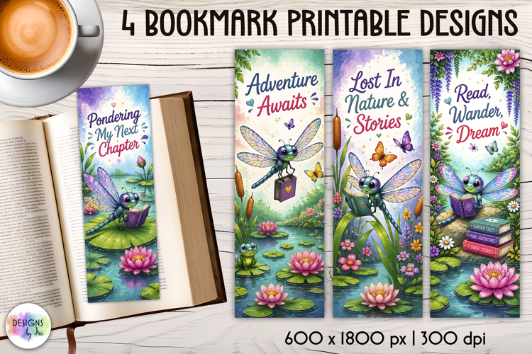 Dragonfly Reading Bookmarks, Fantasy Book Lover Designs