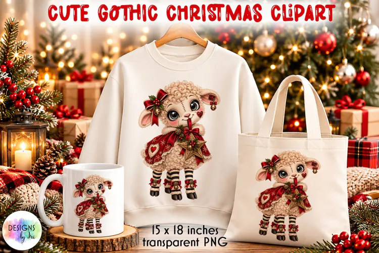 Gothic Christmas Lamb Doll PNG Clipart