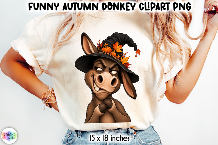 Funny Donkey in Autumn Witch Hat Halloween PNG