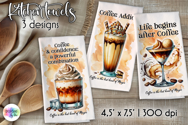 Coffee Cocktails Kitchen Towel, Coffee Lover Dish Towels