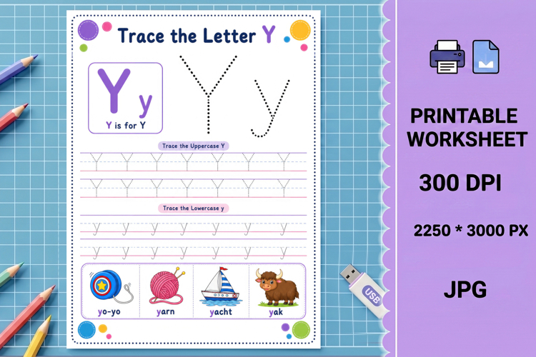 Letter y trace printable alphabet tracing worksheet