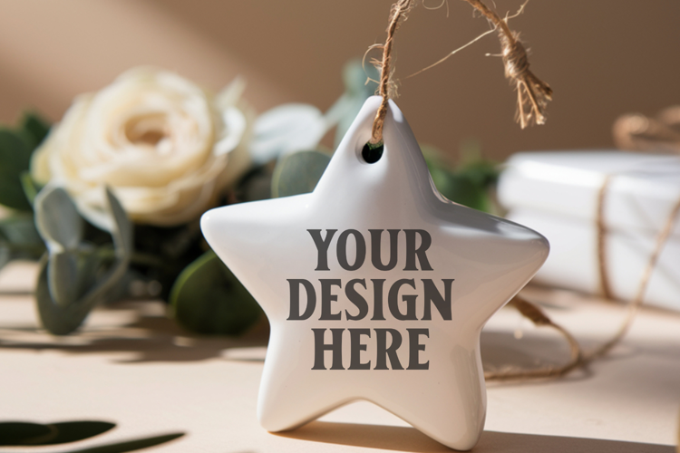 Christmas Star Ceramic Ornament Mockup | Holiday Star Tree