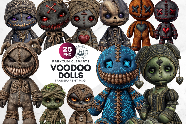 Voodoo doll Halloween Clipart Set, gothic witchcraft PNG