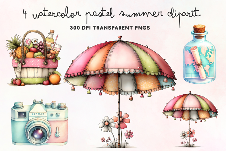 Watercolor Pastel Summer Clipart PNG