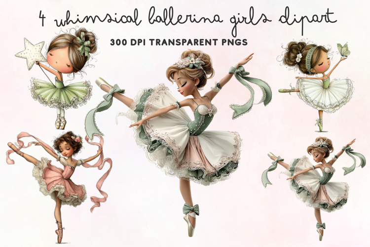 Whimsical Ballerina Girls Clipart PNG example image 1