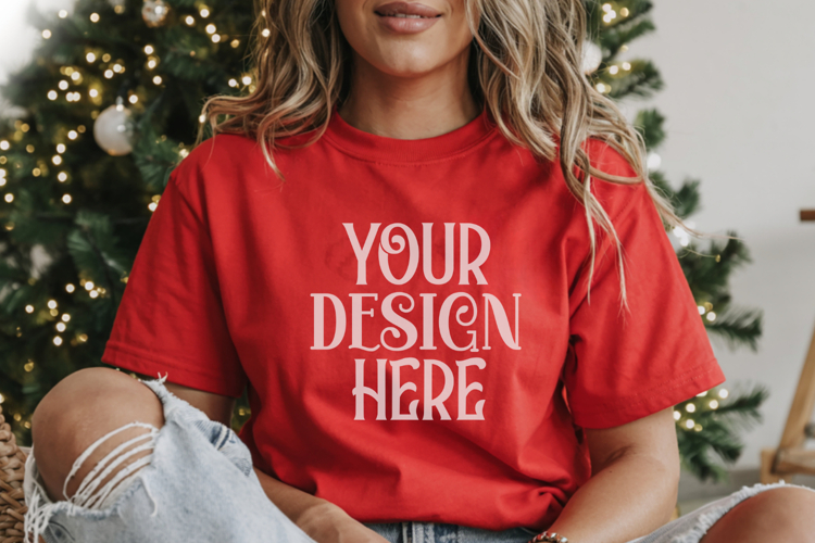 Christmas Gildan 18000 Red Crewneck Sweatshirt Mockup