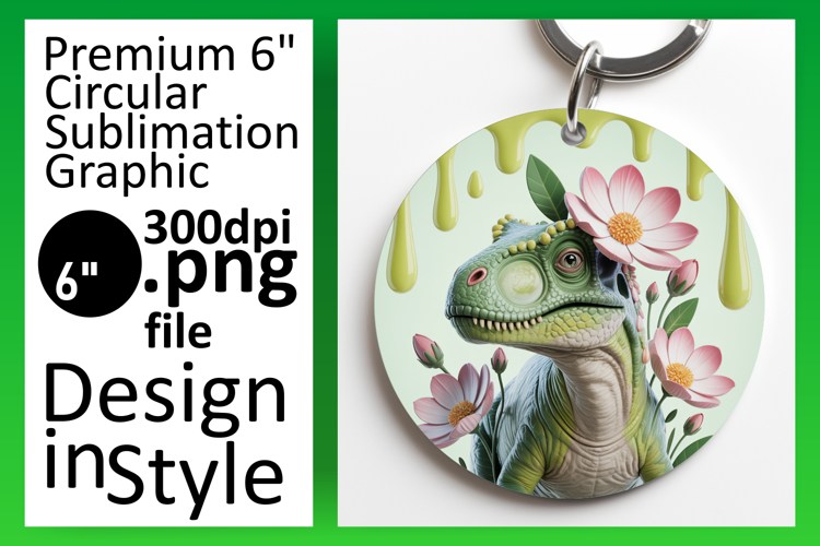 Trendy Round Design for Keychains , Cute Dino