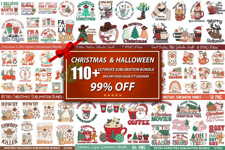 110 Christmas & Halloween Bundle | Mega Sublimation Bundle