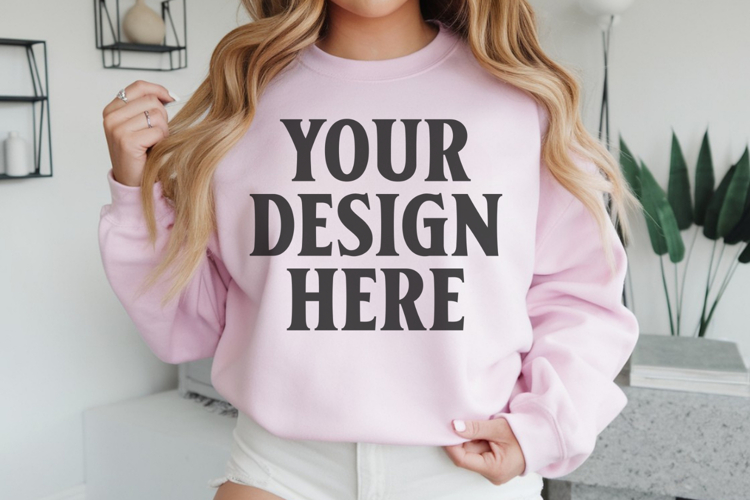 Gildan 18000 Light Pink Mockup , Crewneck Sweatshirt Boho
