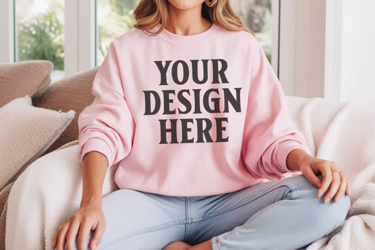 Light Pink Gildan 18000 Crewnwck Sweatshirt Mockup, gildan