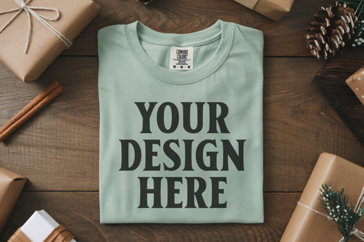 Seafoam Comfort Colors 1717 Christmas Folded T-Shirt Mockup