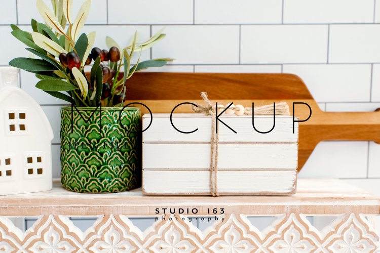 Wooden Book Stack Mockup, Tier Tray, Shelf Decor Photo, JPEG example image 1