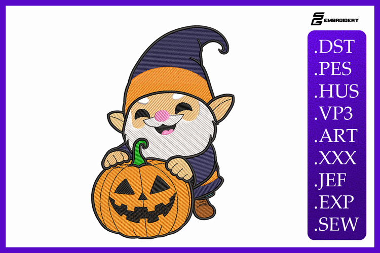 Halloween Gnome with Pumpkin Embroidery Designs For Machine