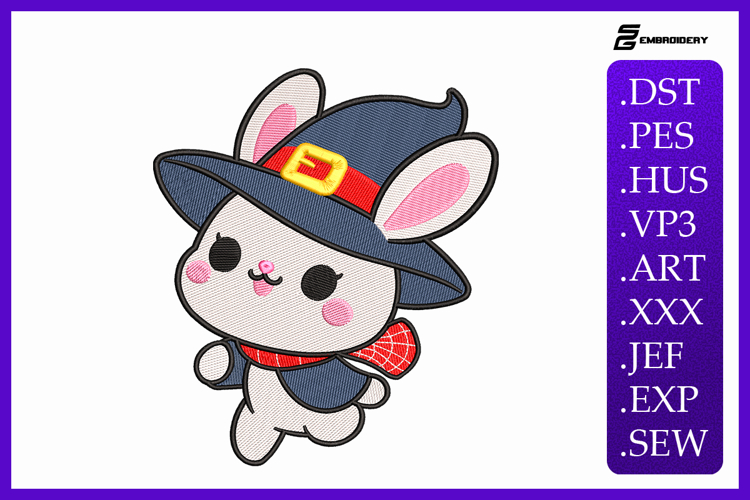 Cute Witch Bunny Embroidery Designs For Machine