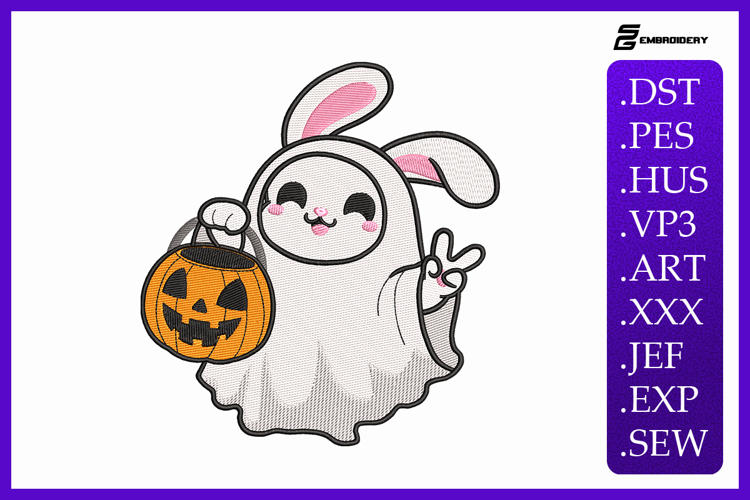 Spooky Cute Bunny Ghost Embroidery Designs For Machine