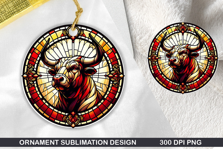 Bison Stained Glass Ornament PNG, Digital Download File