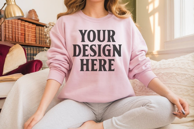 Gildan 18000 Light Pink Mockup , Crewneck Sweatshirt Boho