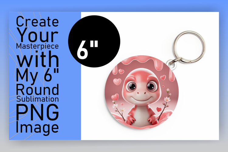Artful Round Design Keychain Template , Cute Dino